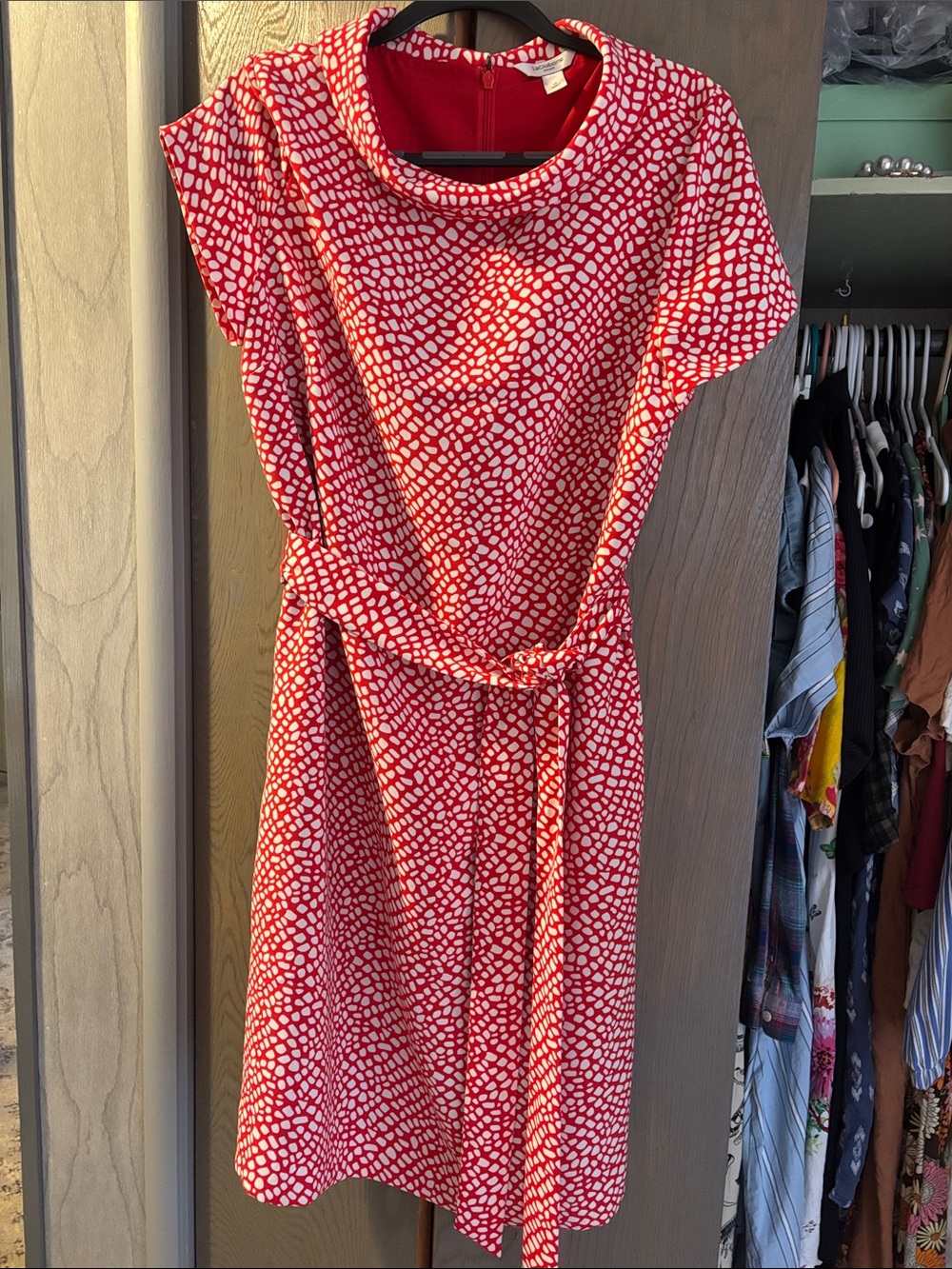 Liz Claiborne Red White Collared Sheath Dress Retro Belted